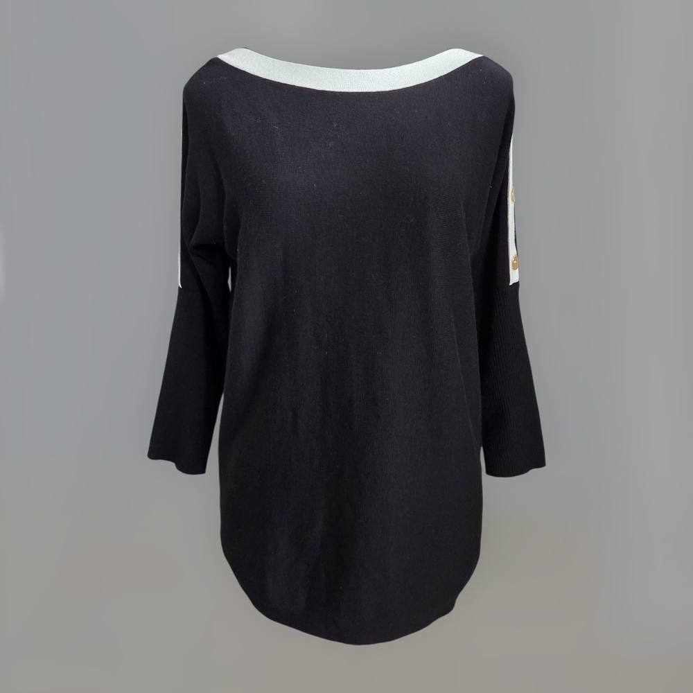 Cable & Gauge Black Dolman Sleeve Sweater With Gold Button Accents Size Small
